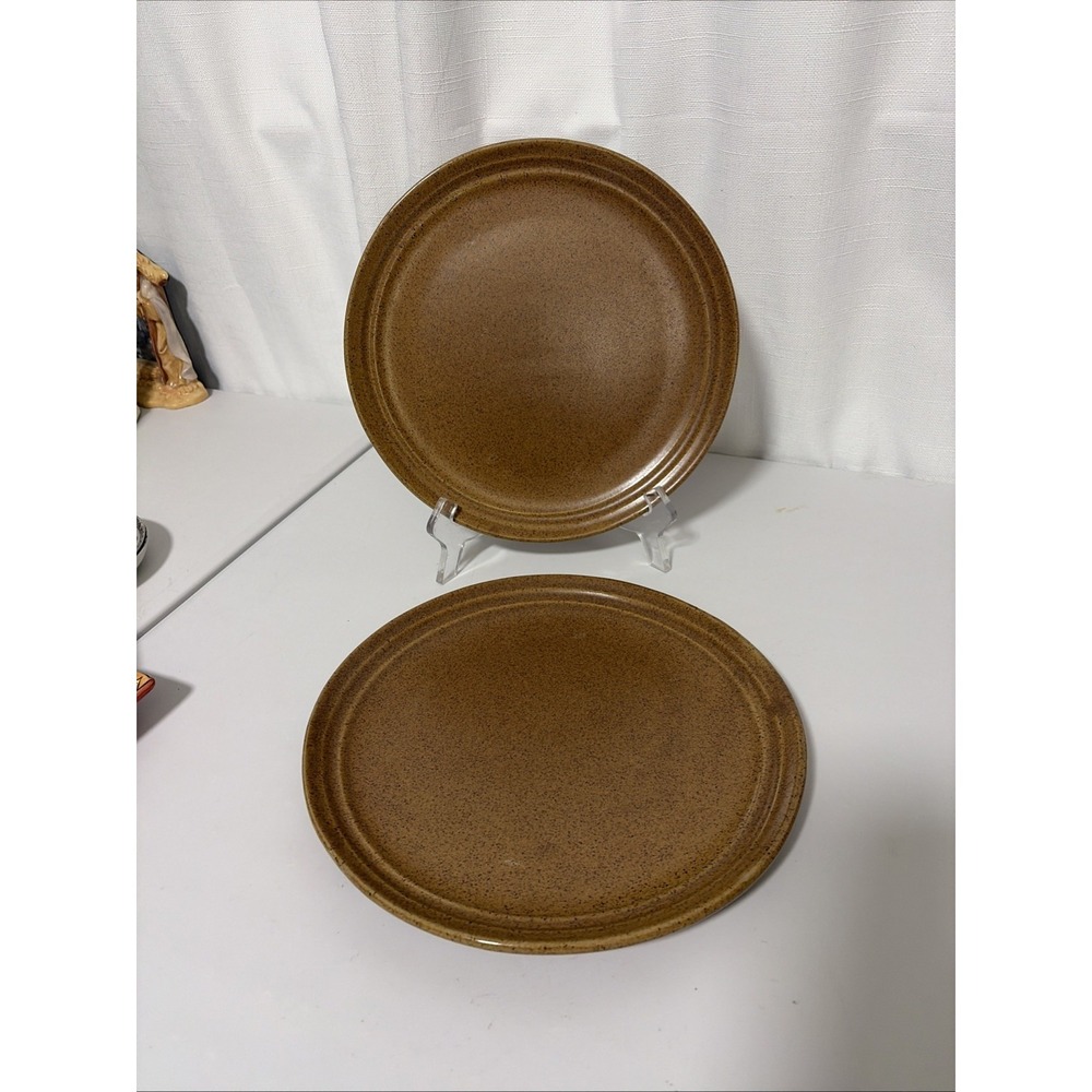 Vintage MCM Monmouth Speckled Mojave Brown Plates 10” Retro Heavy Set Of 2
